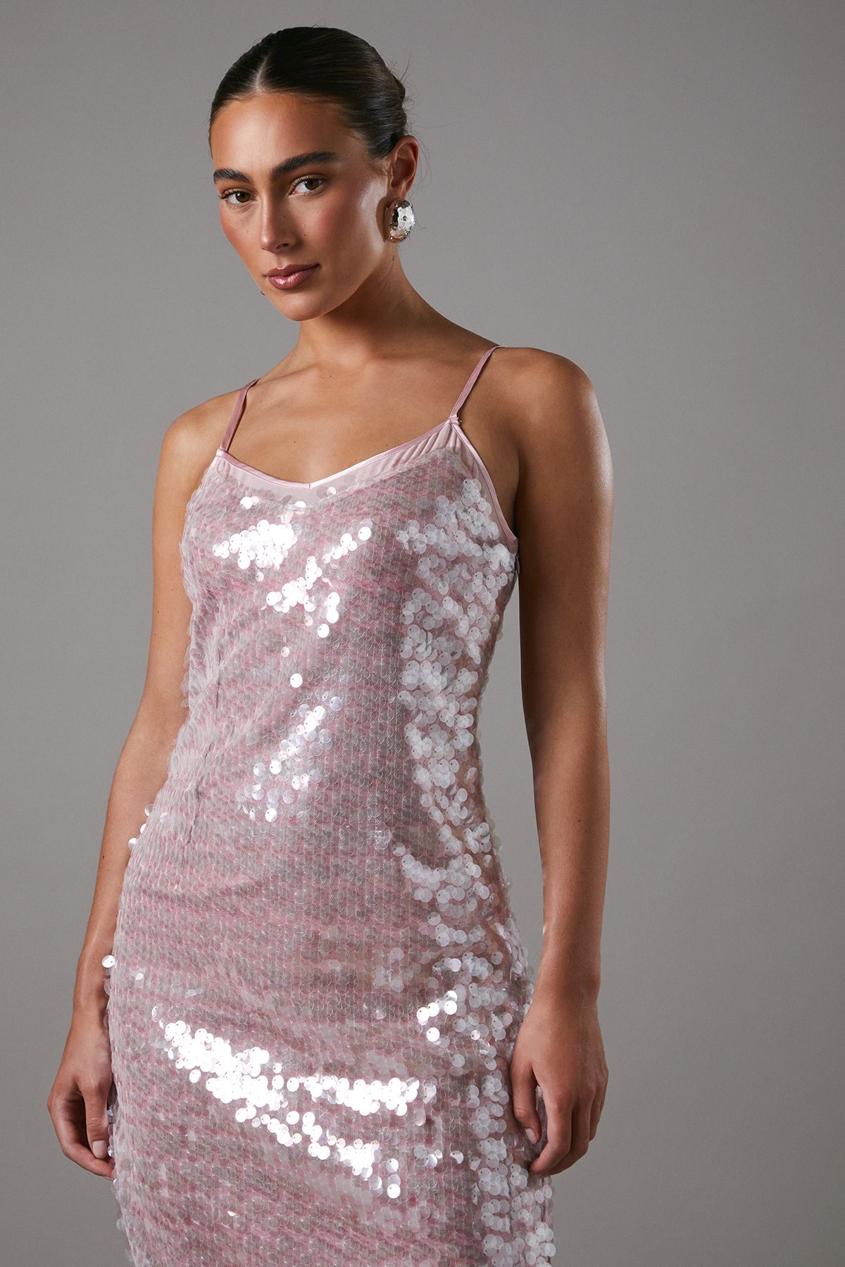 Coast Pink Disc Sequin Fitted Midi Dress Pink image 2
