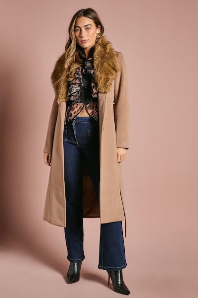 Coast Camel Faux Fur Collar Occasion Belted Midi Coat Camel