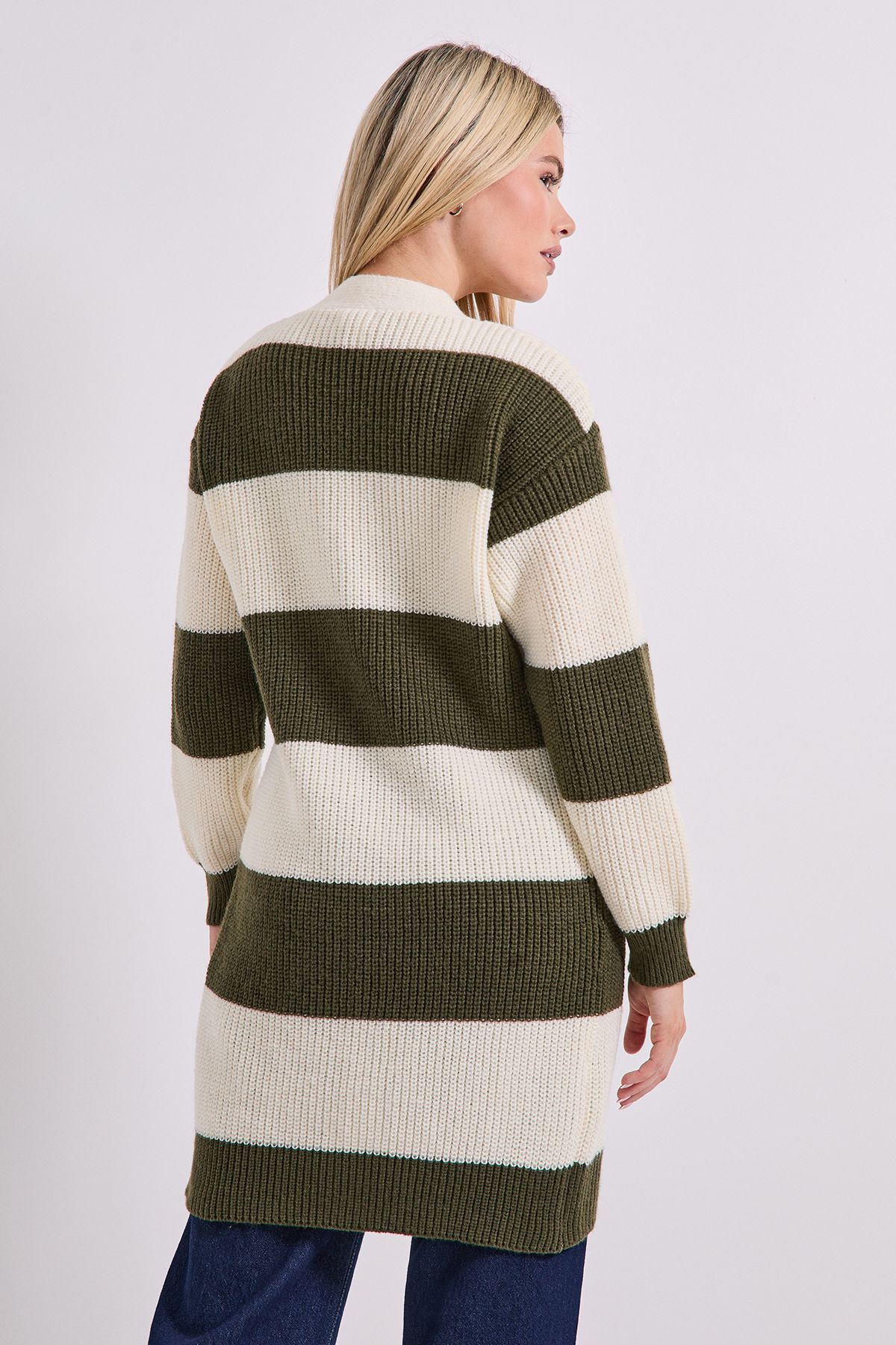 Dorothy Perkins Stripe Button Up Longline Cardigan Ivory image 3