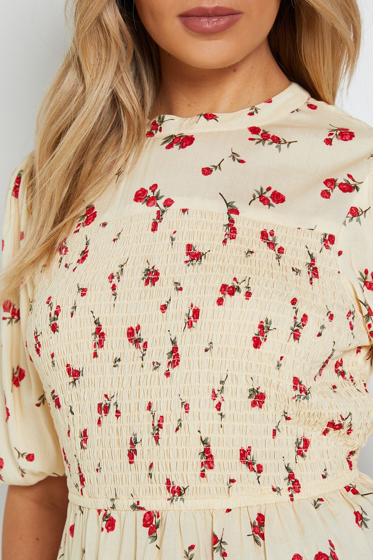 Dorothy Perkins Yellow Ditsy High Neck Shirred Bodice Top Yellow image 5