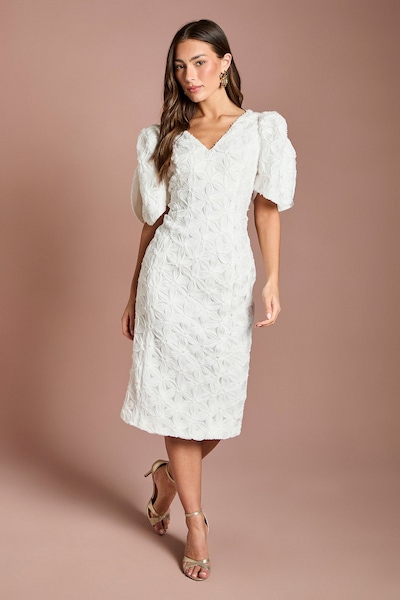 Coast Floral Pleated Sleeve Pencil Dress Ivory
