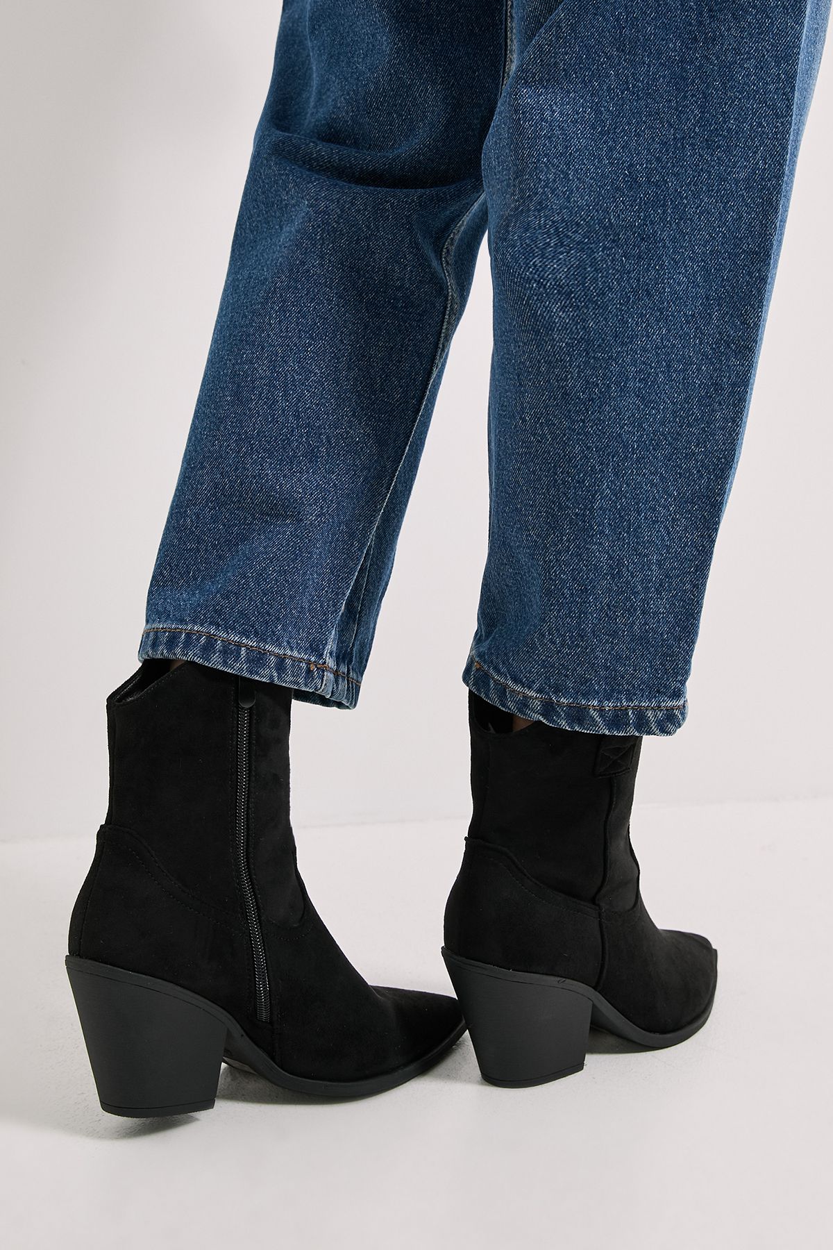 Dorothy Perkins Jenny Faux Suede Detail Western Cowboy Ankle Boots Natural Black image 3