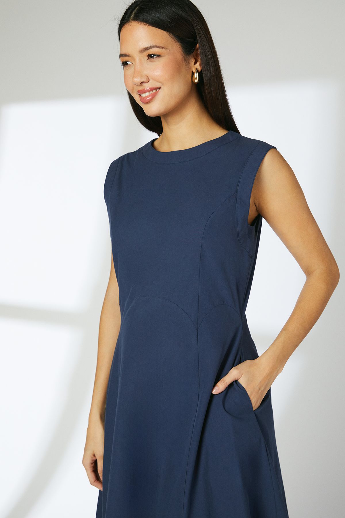 Principles Navy Seam Detail Cotton Poplin Midi Dress Navy image 4