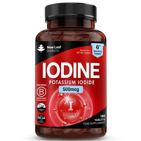 New leaf health Iodine Tablets 500mcg Supplement Vegan Thyroid Support 180 Capsules image 1