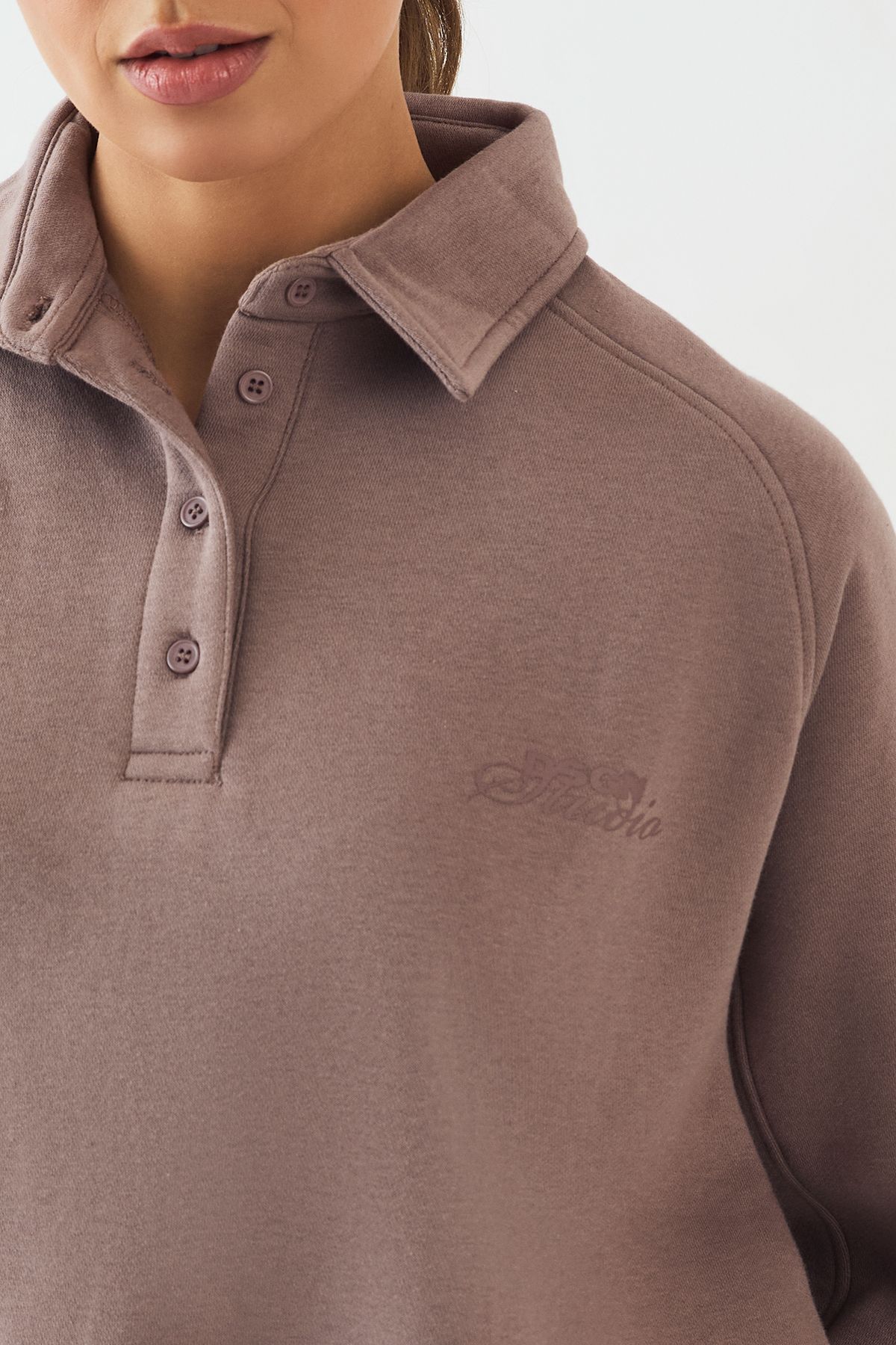 DSGN Studio DSGN Studio Raglan Seam Collared Rugby Sweatshirt Mocha image 4