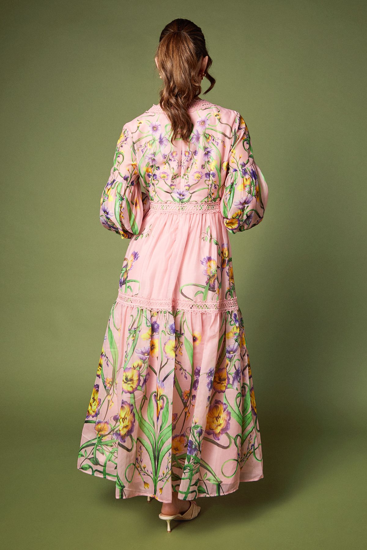 Coast Printed V Neck Long Sleeve Organza Midaxi Dress Pink image 3