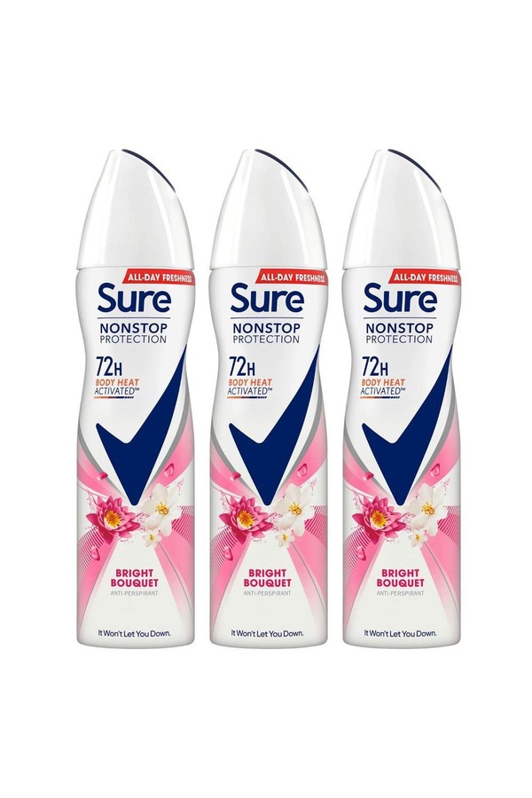 Sure Women 'Anti-Perspirant' 72H Protection Deo Bright Bouquet, 3x150ml