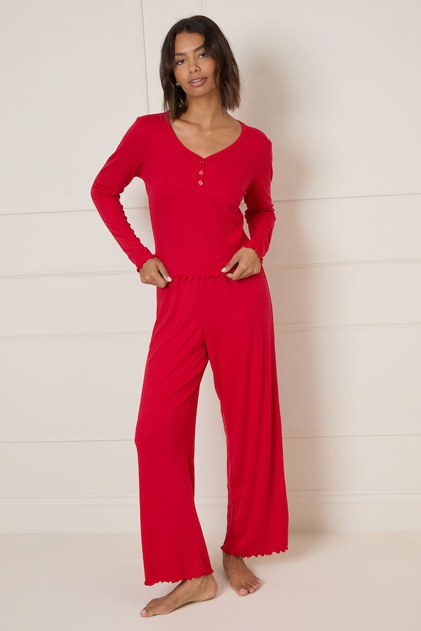 Oasis Pointelle Jersey Pyjama Set Red