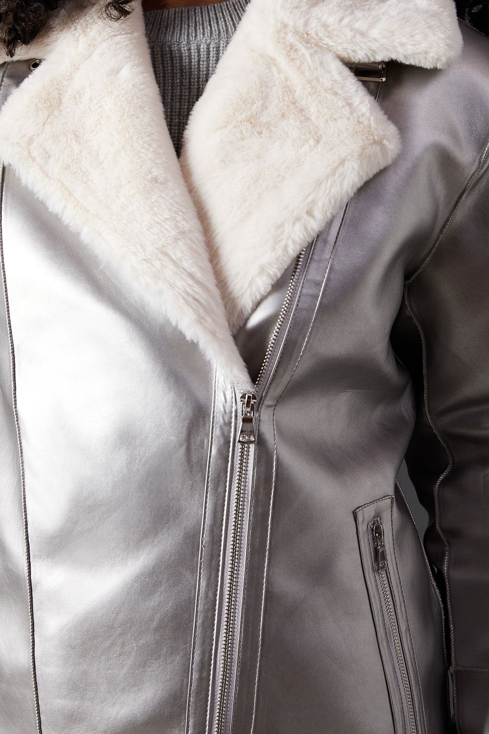 Warehouse Metallic Aviator Jacket Metallic Silver image 5