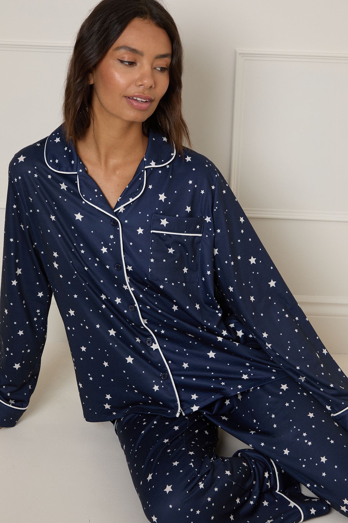 Dorothy Perkins Navy Star Tipped Long Sleeve Pyjama Set Navy image 2