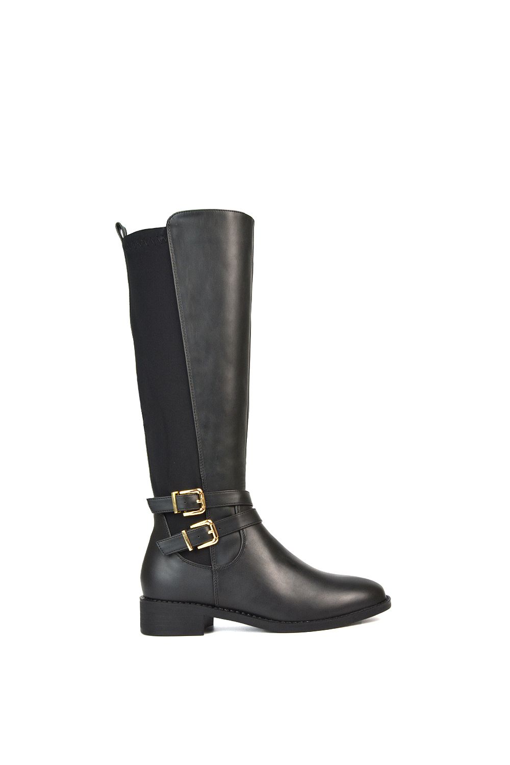 XY London 'Charlie'' Flat Heel Zip Up Knee High Stretchy Boots With Buckle image 1