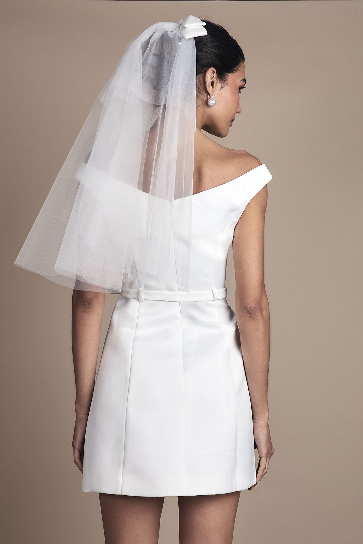 Coast Bardot Fit and Flare Button Detail Mini Wedding Dress Ivory image 3