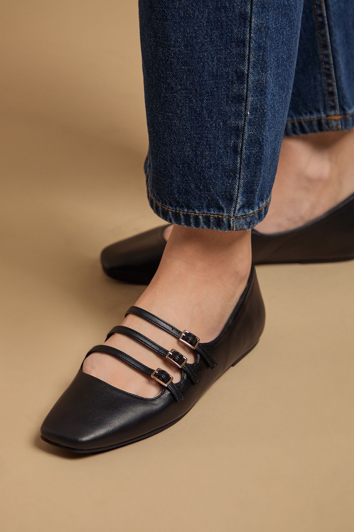 Oasis Madalena Faux Leather Multi MaryJane Ballet Pumps Black image 4