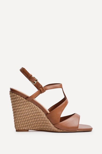 Linzi Dolce Tan Faux Leather Raffia Platform Wedge