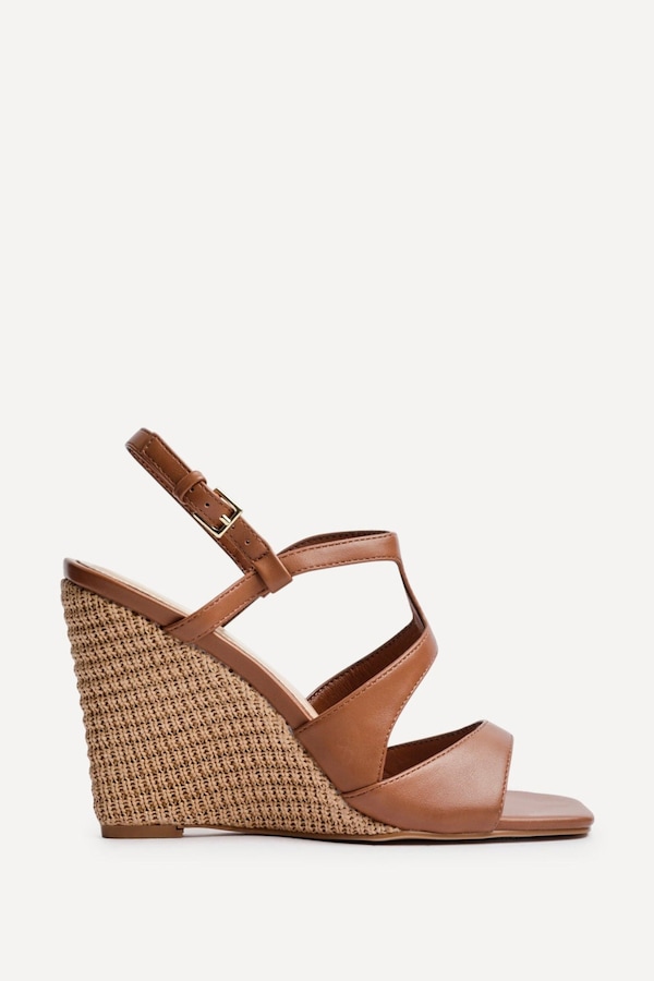 Linzi Dolce Tan Faux Leather Raffia Platform Wedge