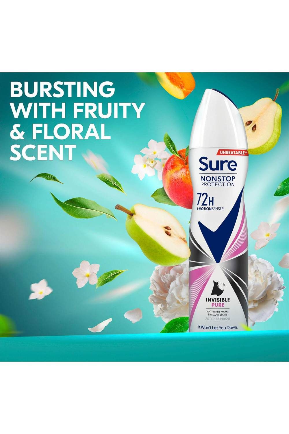 Sure Women 'Anti-Perspirant' 72H Protection Deo Invisible Pure, 3x150ml image 3