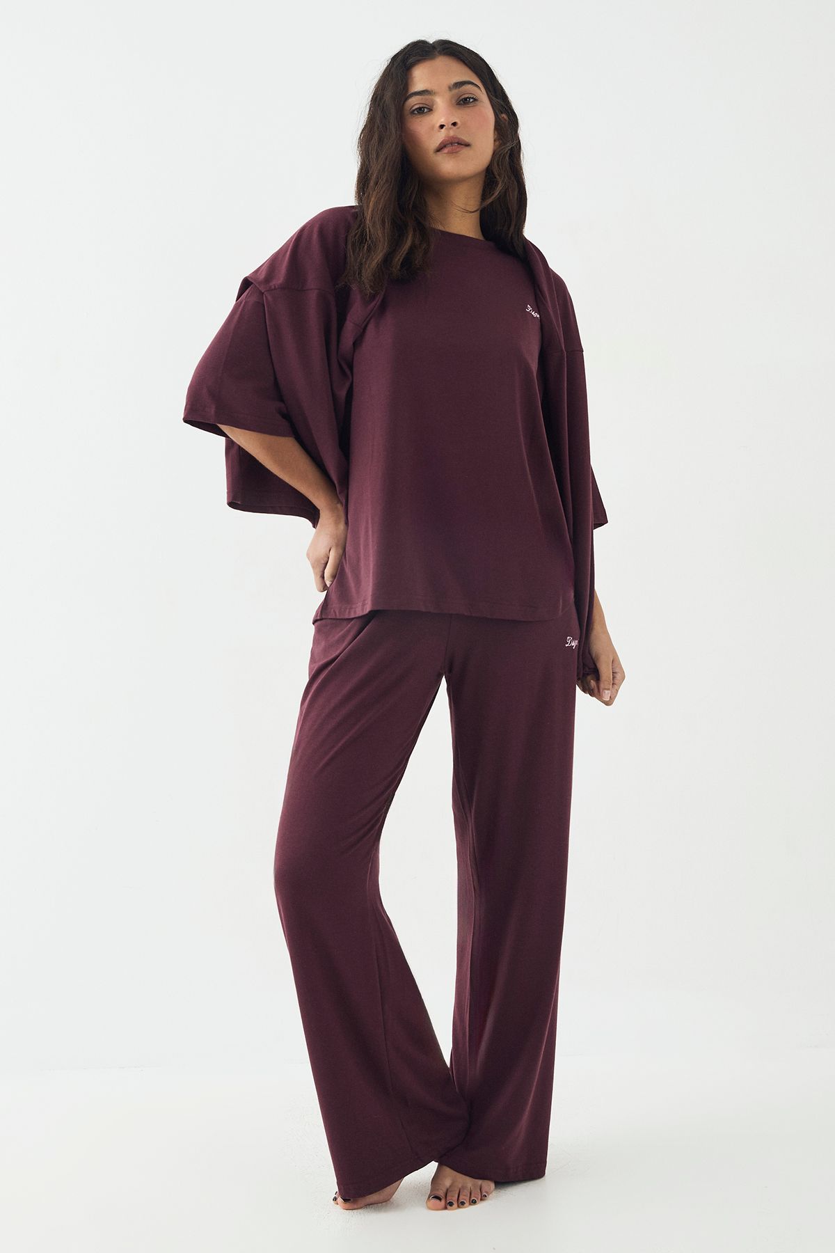 DSGN Studio DSGN Studio Lounge Supersoft Wide Leg Trouser Burgundy image 3