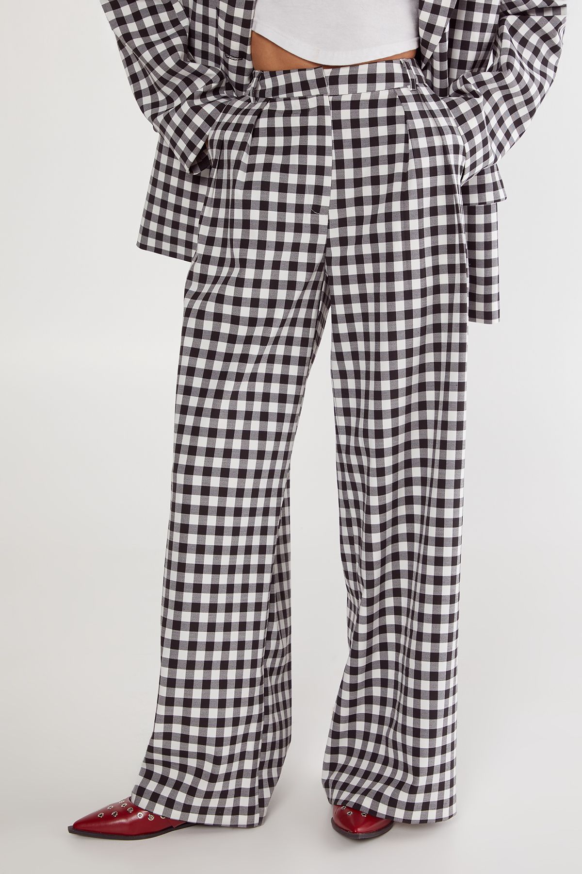 NastyGal Gingham Tailored Wide Leg Pant Mono image 2