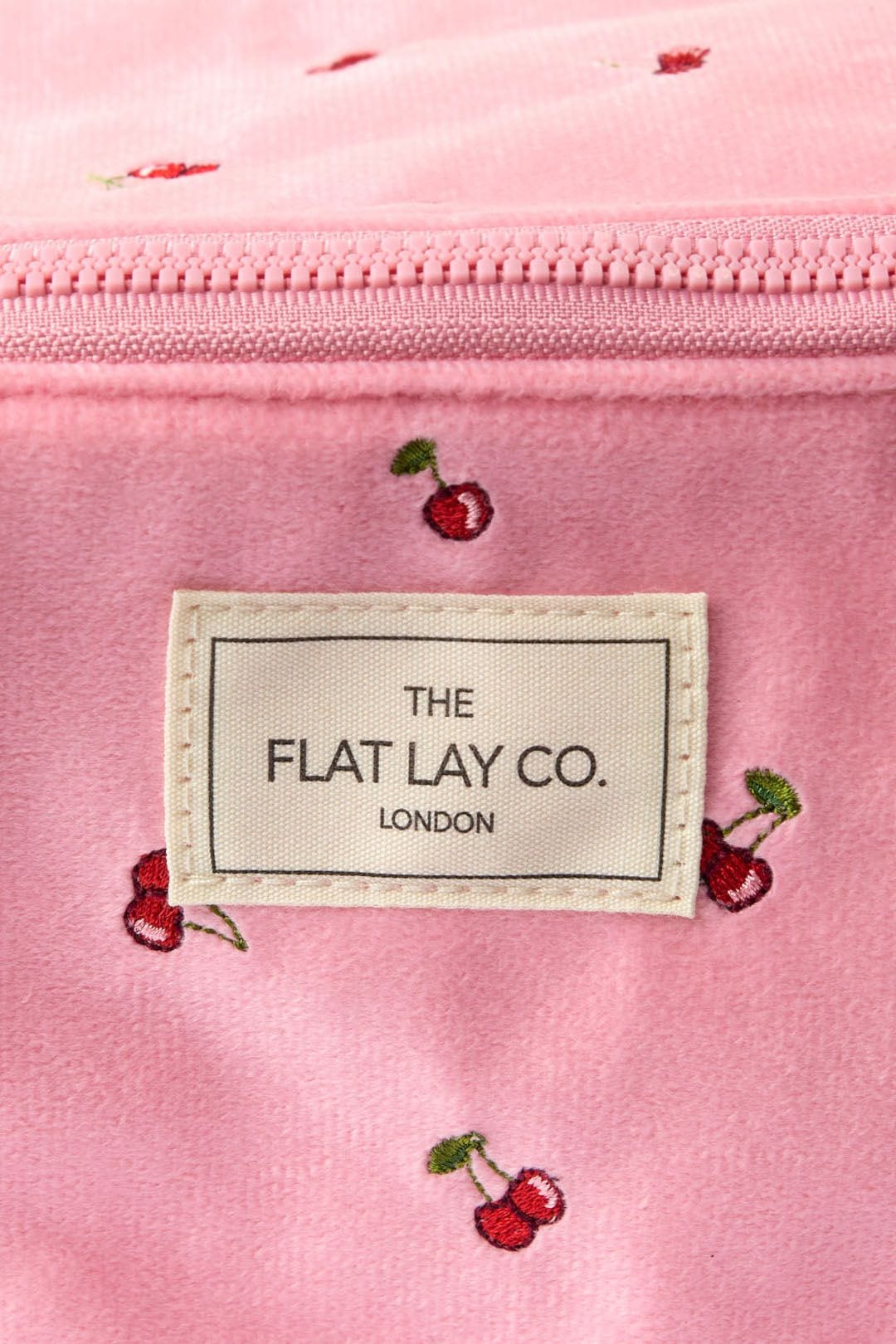The Flat Lay Co Makeup Box Bag - Ditsy Cherries Pink Embroidered Velvet Multi image 5
