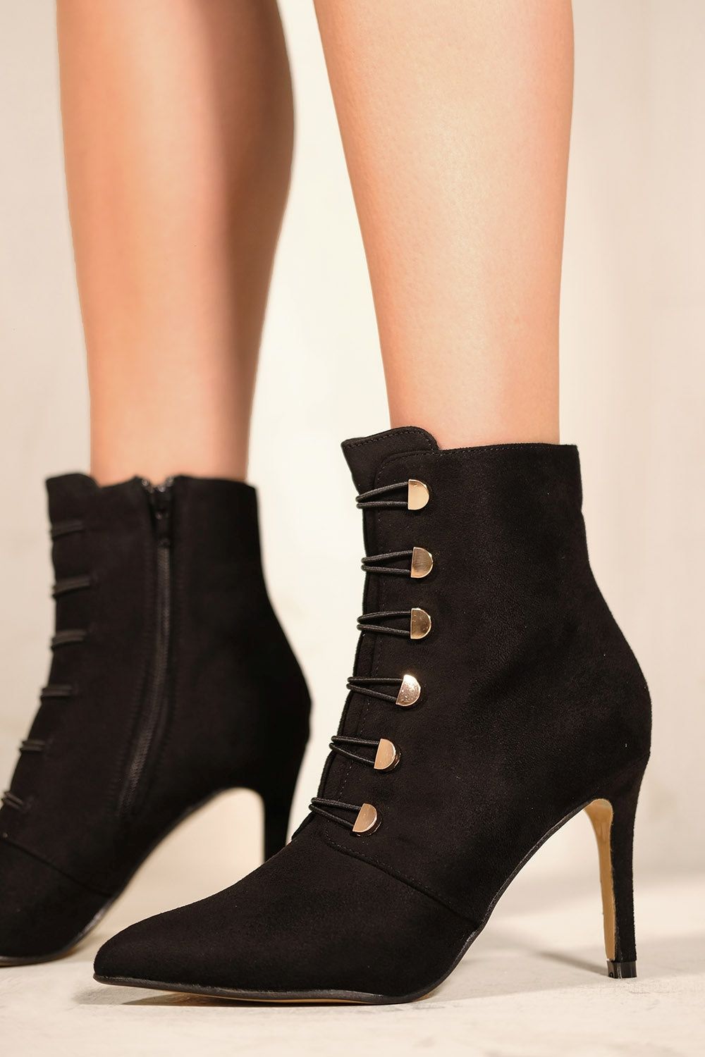 Where's That From 'Blythe' Pointed Toe Mid Heel Ankle Boots With Gold Buttons image 2