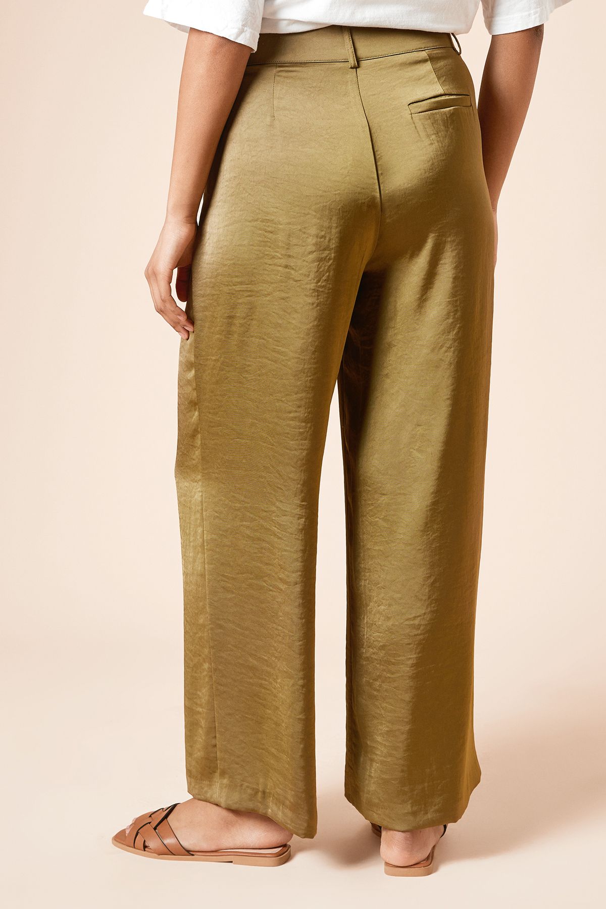 Dorothy Perkins Petite Tailored Satin Straight Leg Trouser Khaki image 4