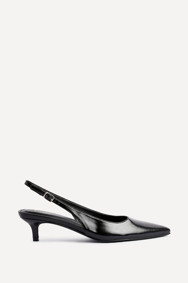 Linzi Elvira Black Faux Leather Slingback Kitten Court Heels