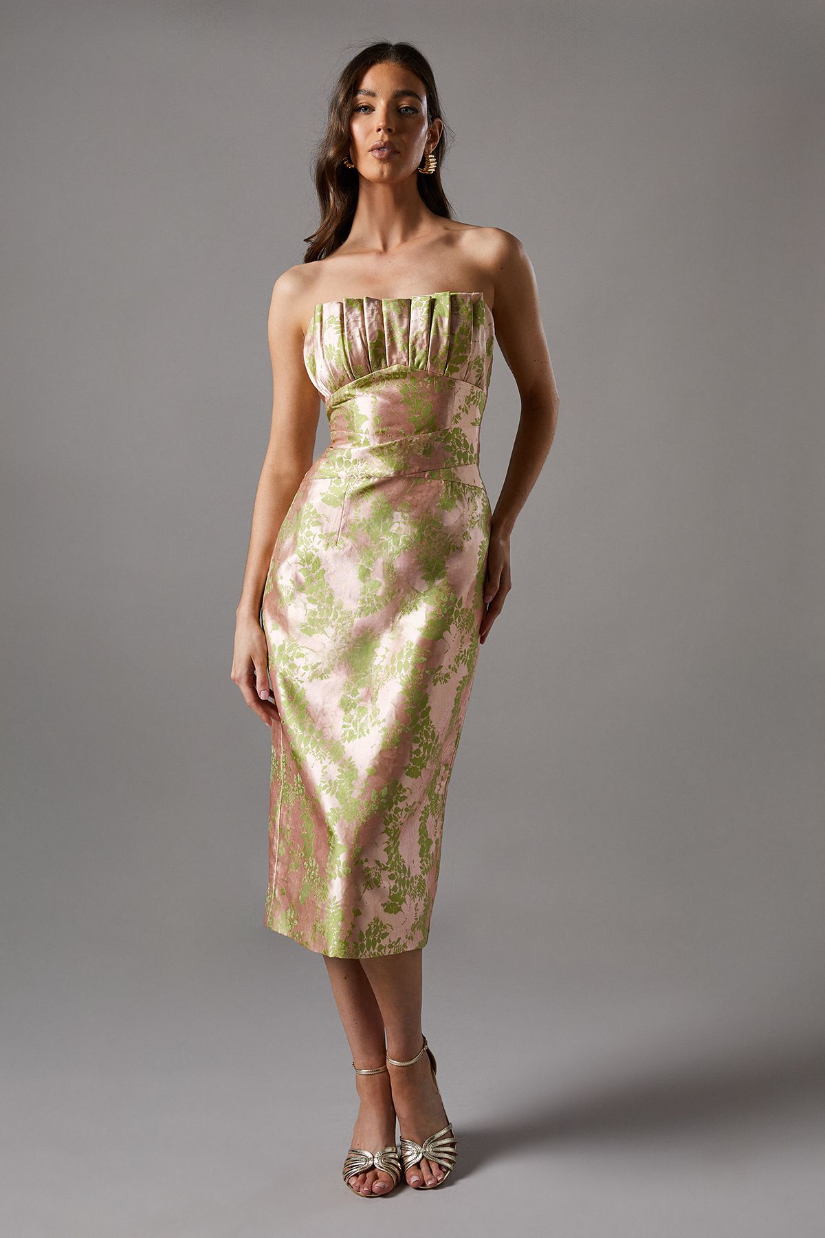 Coast Jacquard Pleated Bandeau Dress Pistachio image 1