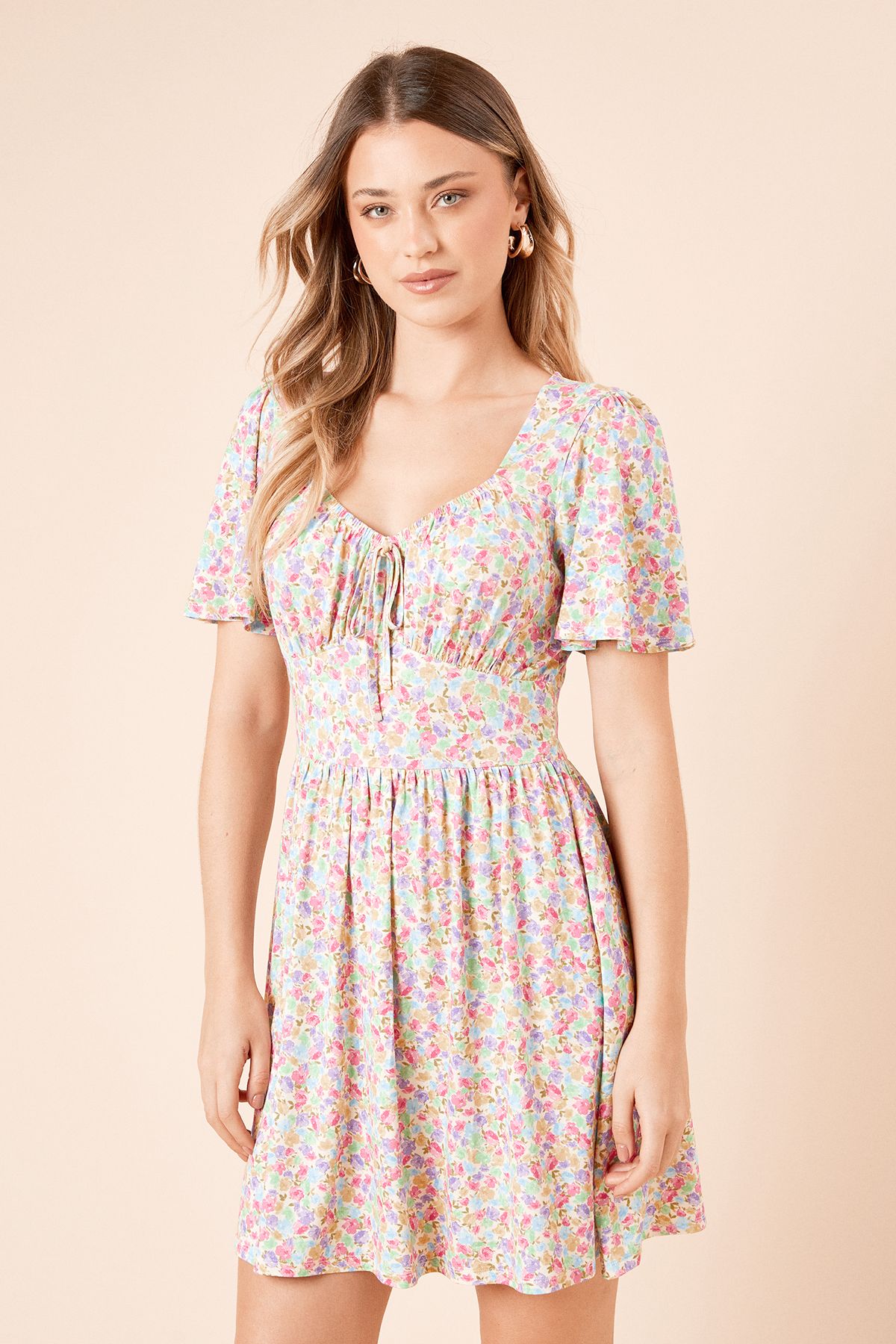 Dorothy Perkins Ditsy Tie Front Mini Dress Multi image 2