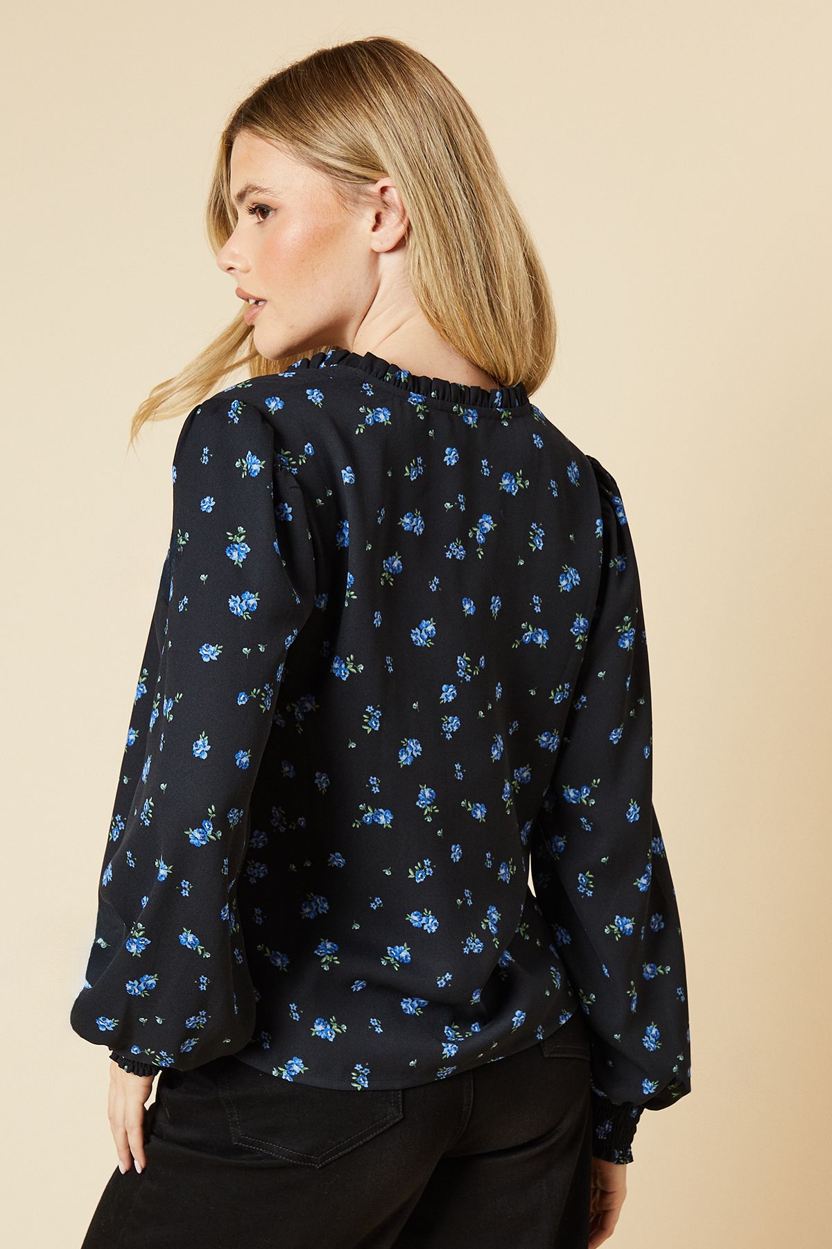 Dorothy Perkins Blue Ditsy Shirred Cuff Blouse Blue image 3