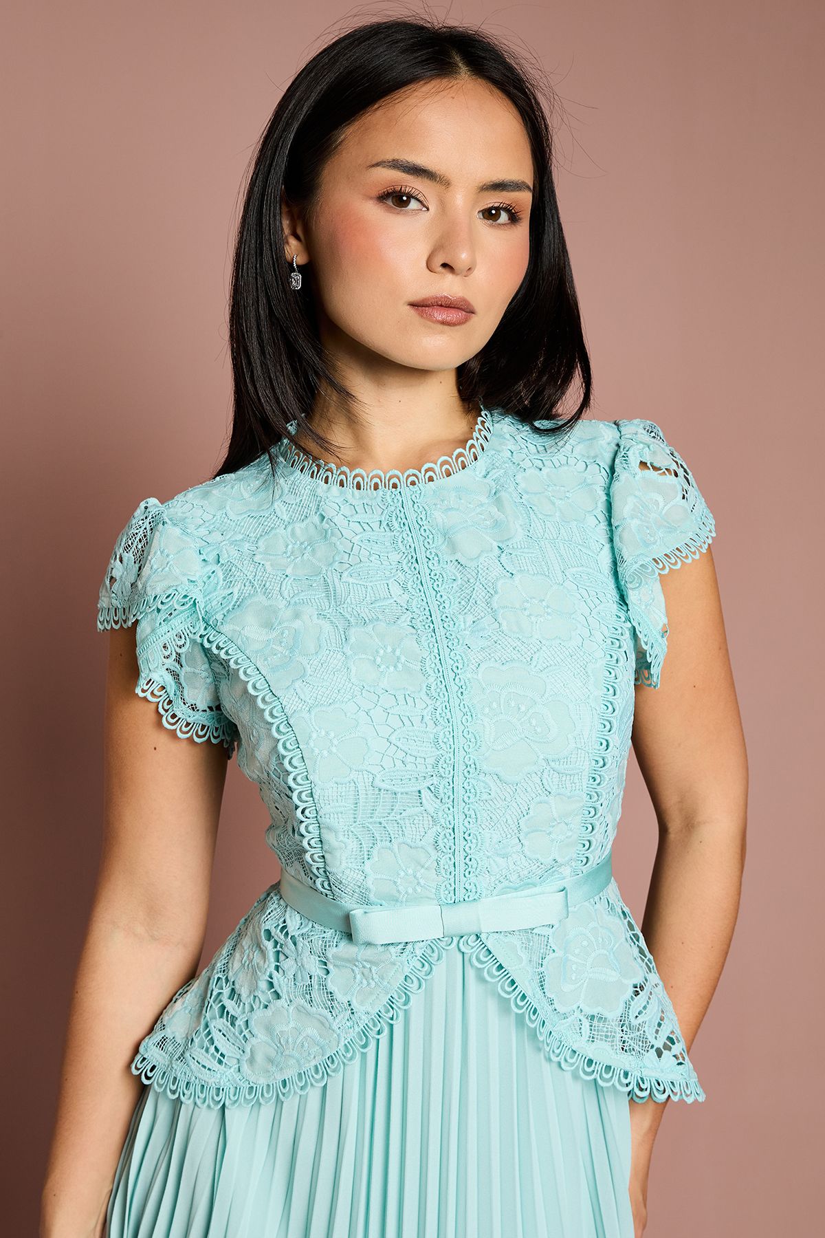 Coast Petite Lace Bodice Peplum Midi Dress Light Blue image 2