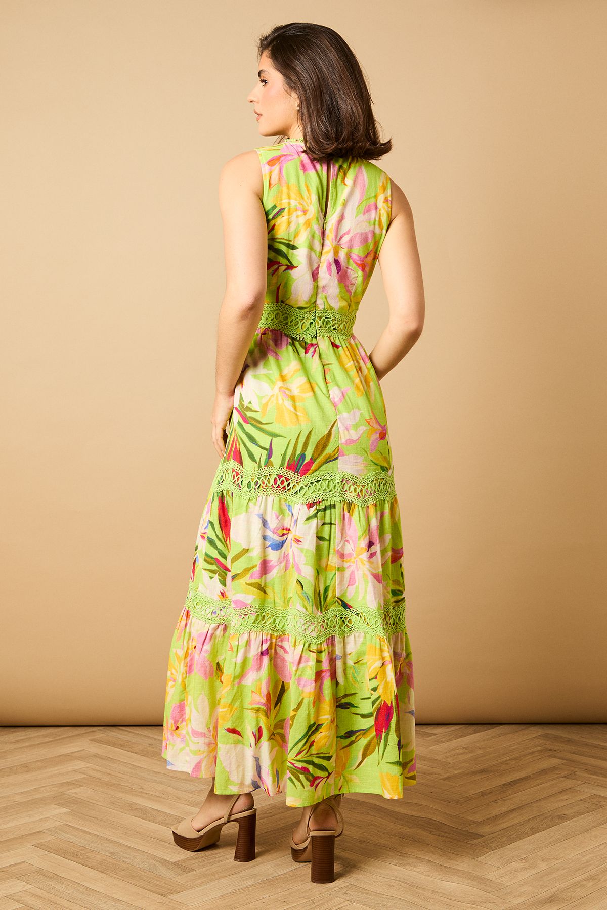 Oasis Printed Lace Detail Keyhole Tiered Maxi Dress Multi image 4