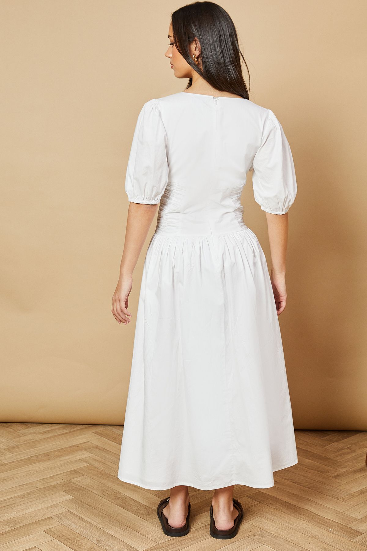 Oasis Poplin Panel Ruched Dress White image 3