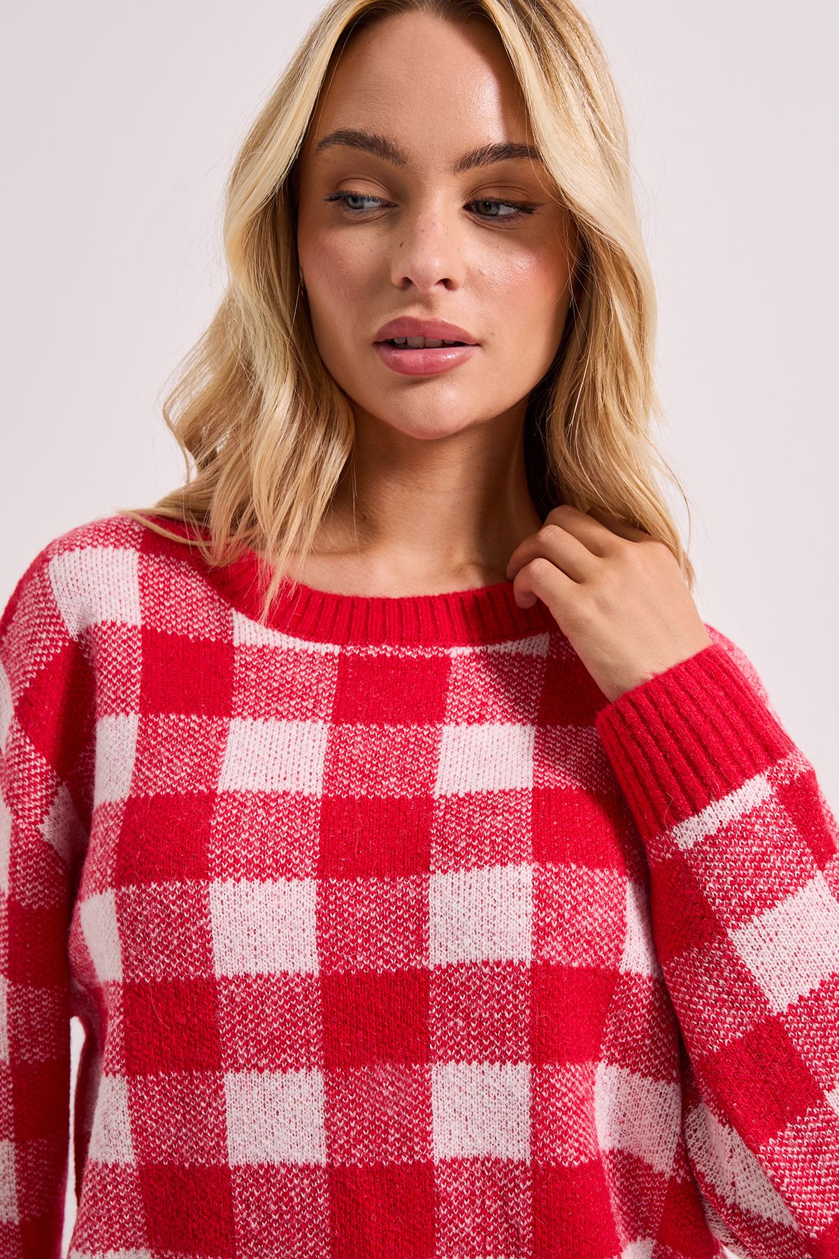 Dorothy Perkins Check Crew Neck Jumper Red image 4