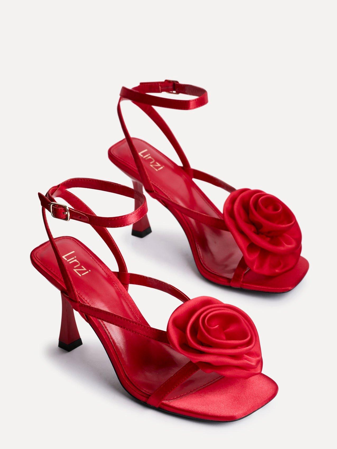 Linzi Valentine Red Satin Stiletto Heeled Sandals image 4