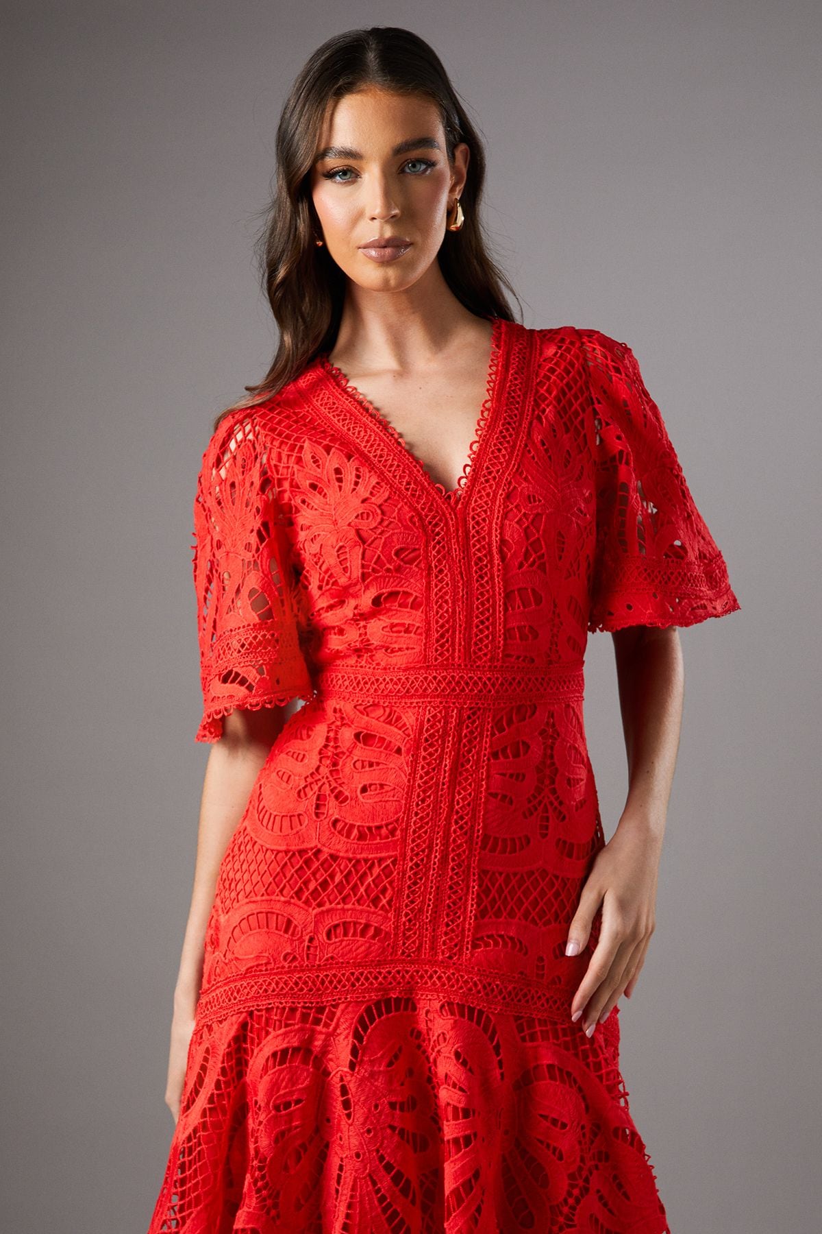 Coast Placement Lace Hanky Hem Dress Poppy image 2