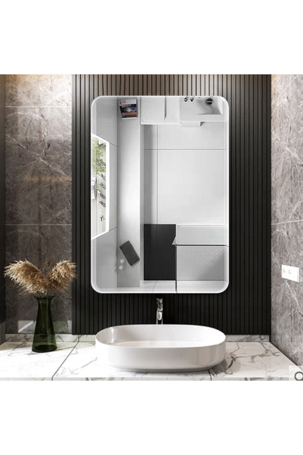Living and Home Modern Beveled Edge Frameless Rounded Rectangle Wall Mirror image 3