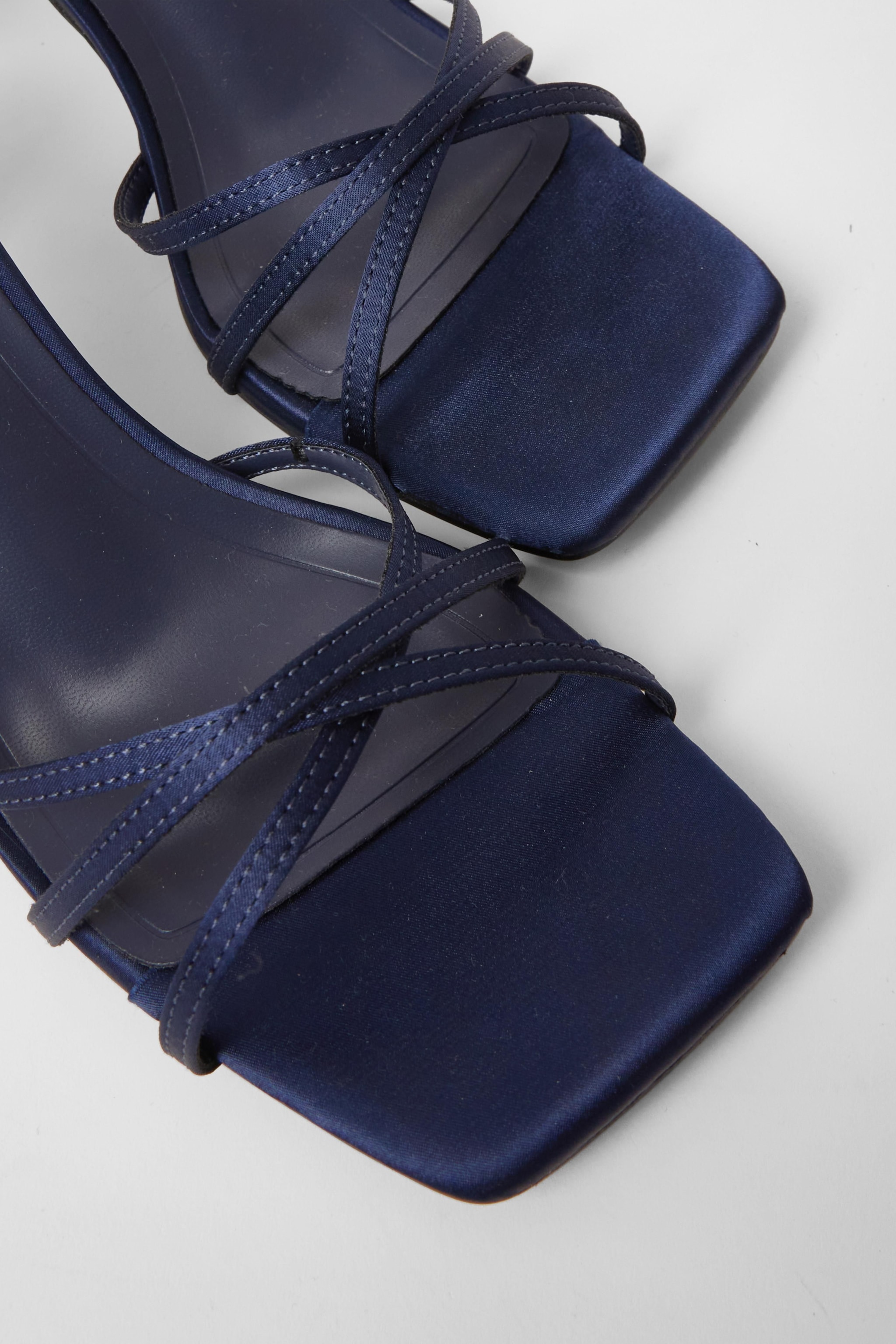 Quiz Navy Satin Strappy Flared Heels image 4