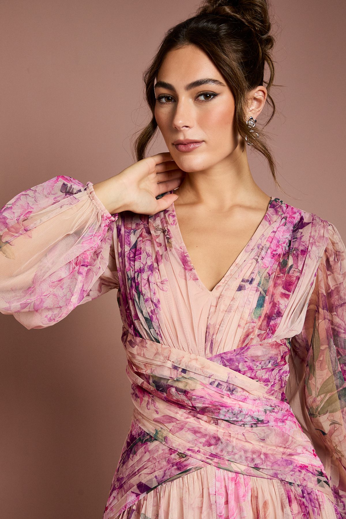 Coast Printed Floral Mesh Midaxi Dress Pink image 4