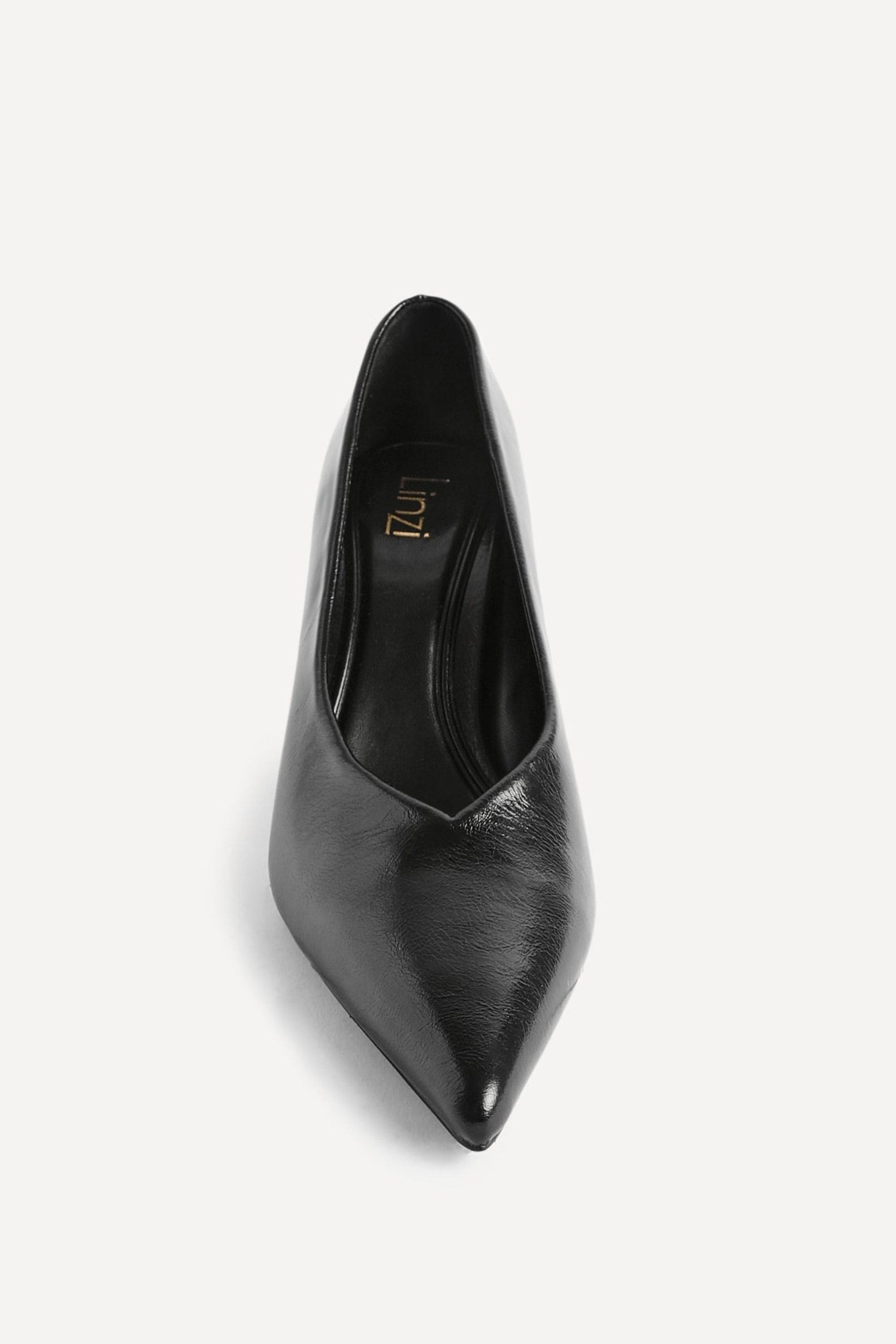 Linzi Bellamy Black Faux Leather V-Cut Vamp Court Heels image 4
