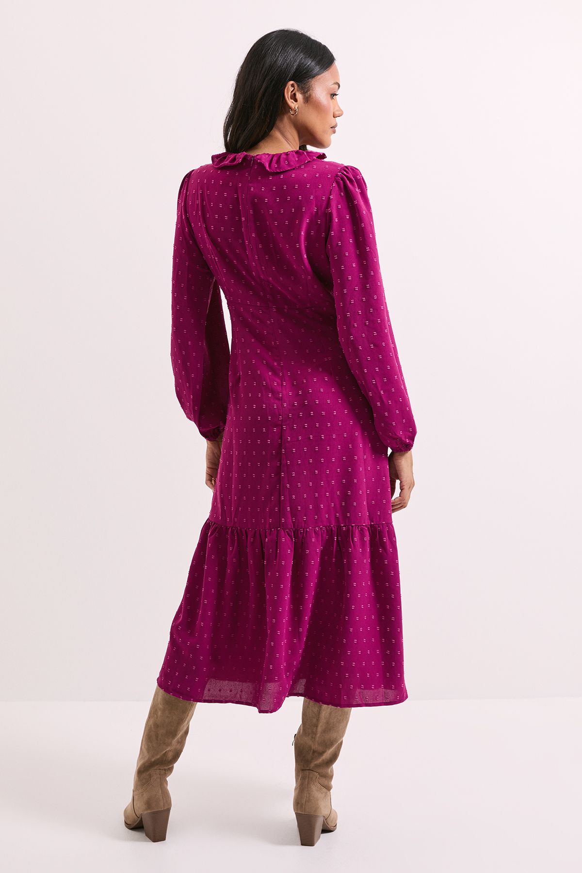 Dorothy Perkins Frill Sleeve Ruched Bodice Chiffon Midi Dress Berry image 3