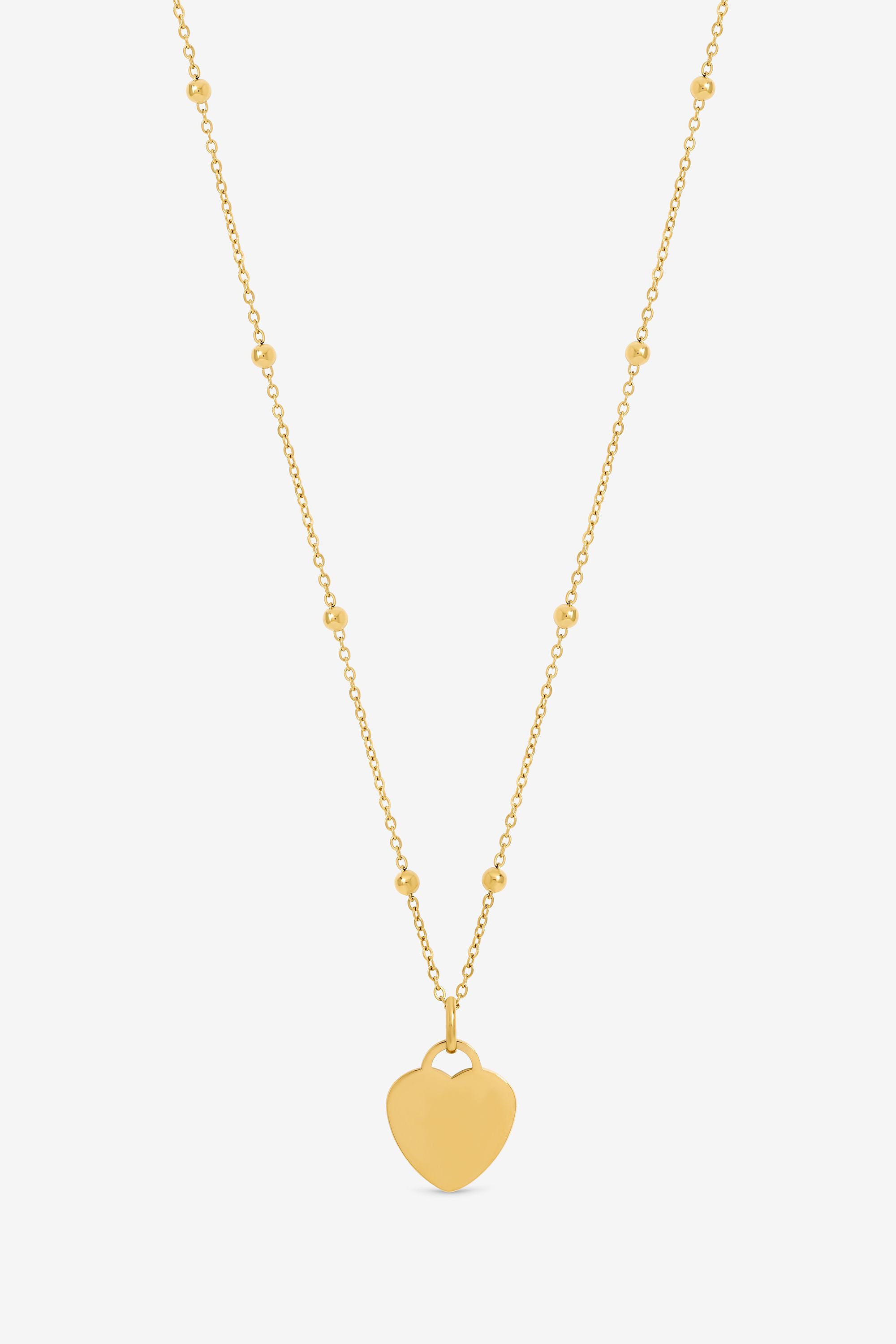 Jon Richard Gold Plated Stainless Steel Engravable Heart Ball Chain Necklace