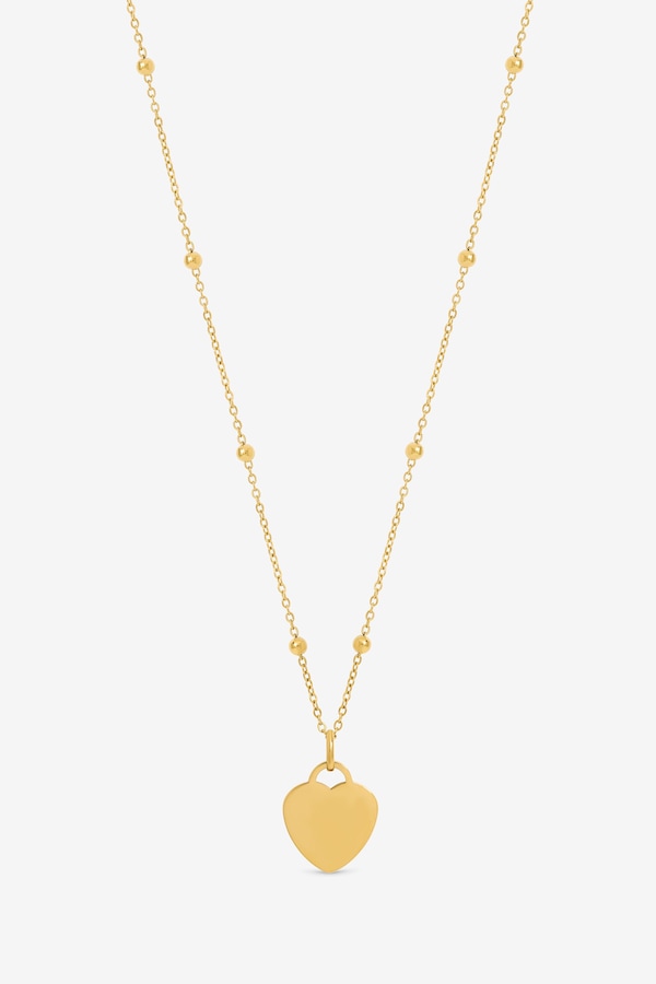 Jon Richard Gold Plated Stainless Steel Engravable Heart Ball Chain Necklace
