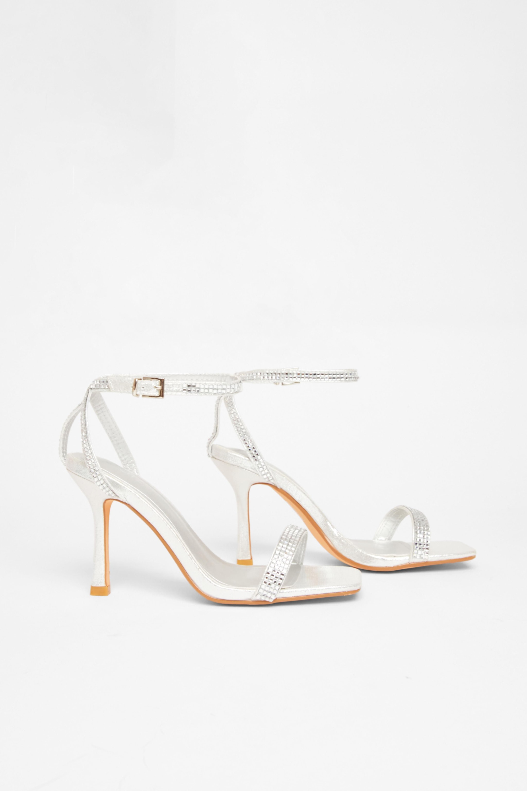 Quiz Silver Diamante Strap Heels image 2