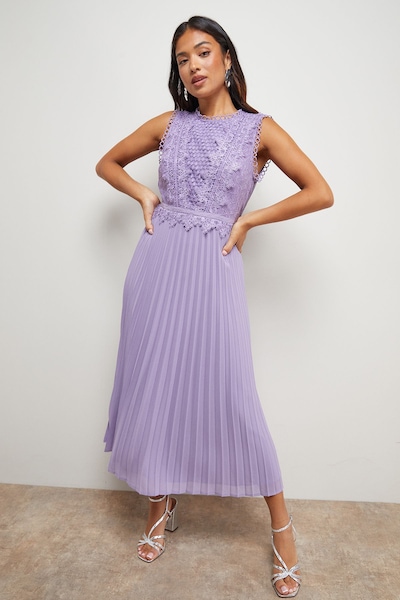 Oasis Petite Lace Pleated Sleeveless Midi Dress Mink