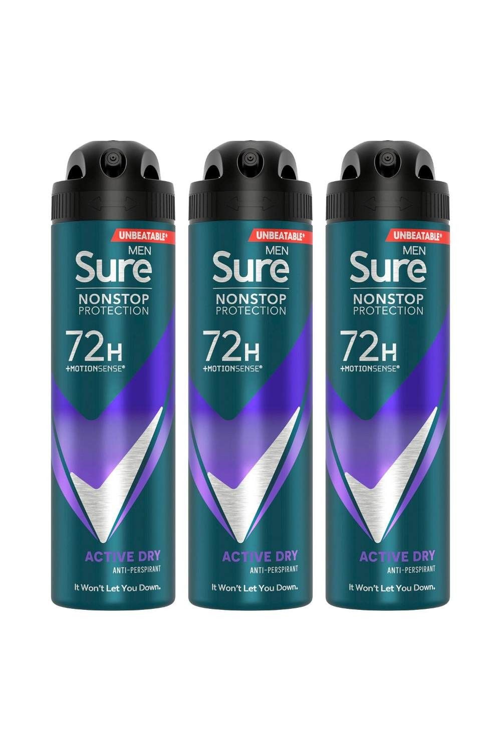 Sure Men Protection 72H 'Anti-Perspirant Deodorant' Active Dry, 3x150ml image 1