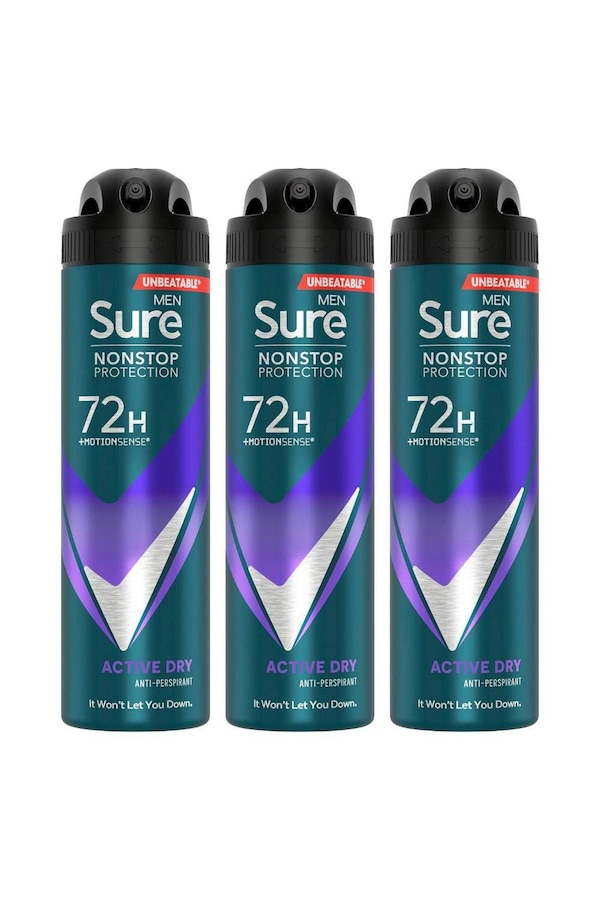 Sure Men Protection 72H 'Anti-Perspirant Deodorant' Active Dry, 3x150ml