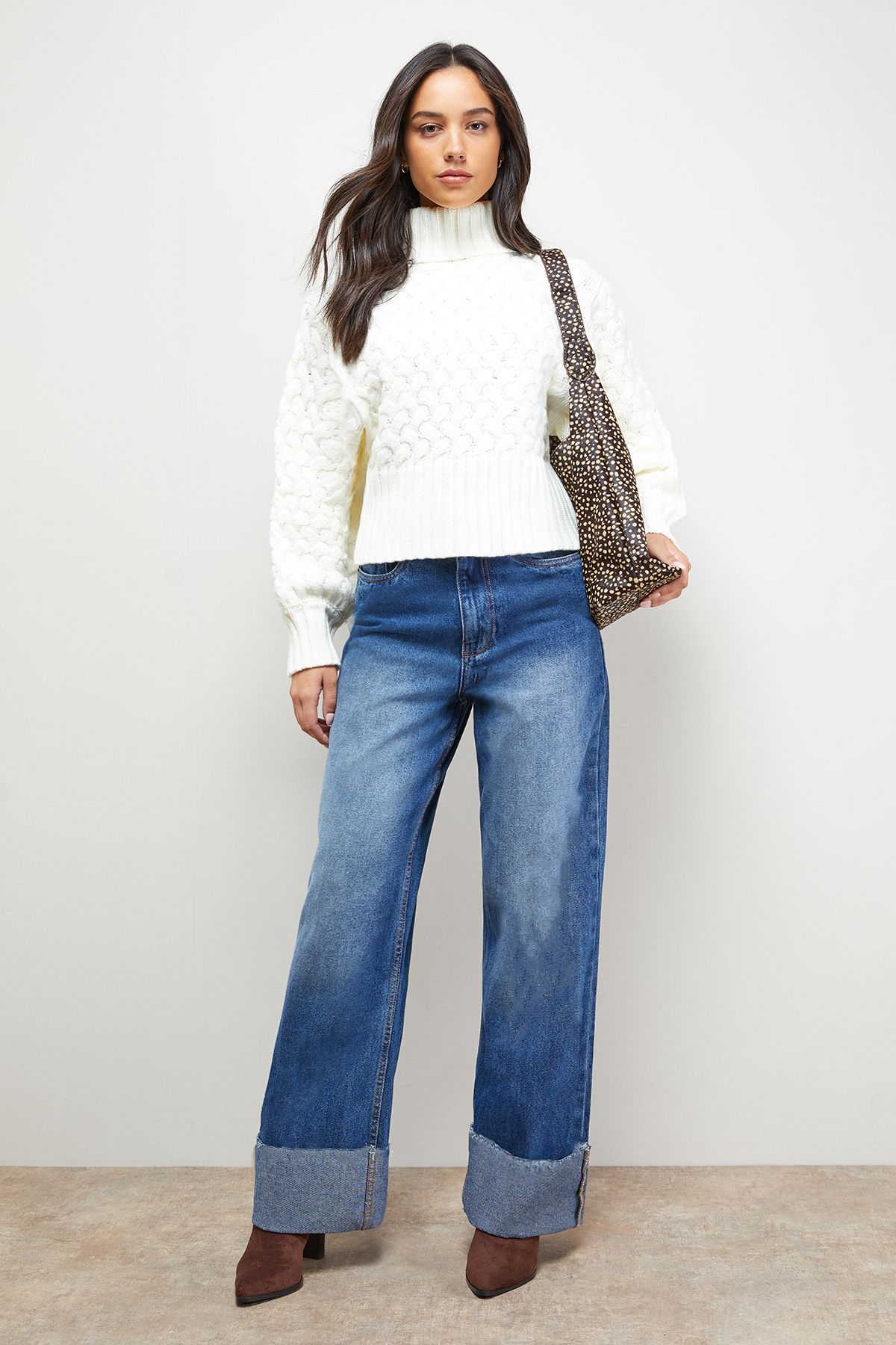 Oasis Chunky Cable Knit Roll Neck Jumper Ivory image 4