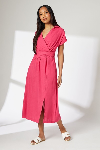 Principles Pink Linen Blend Wrap Dress Pink