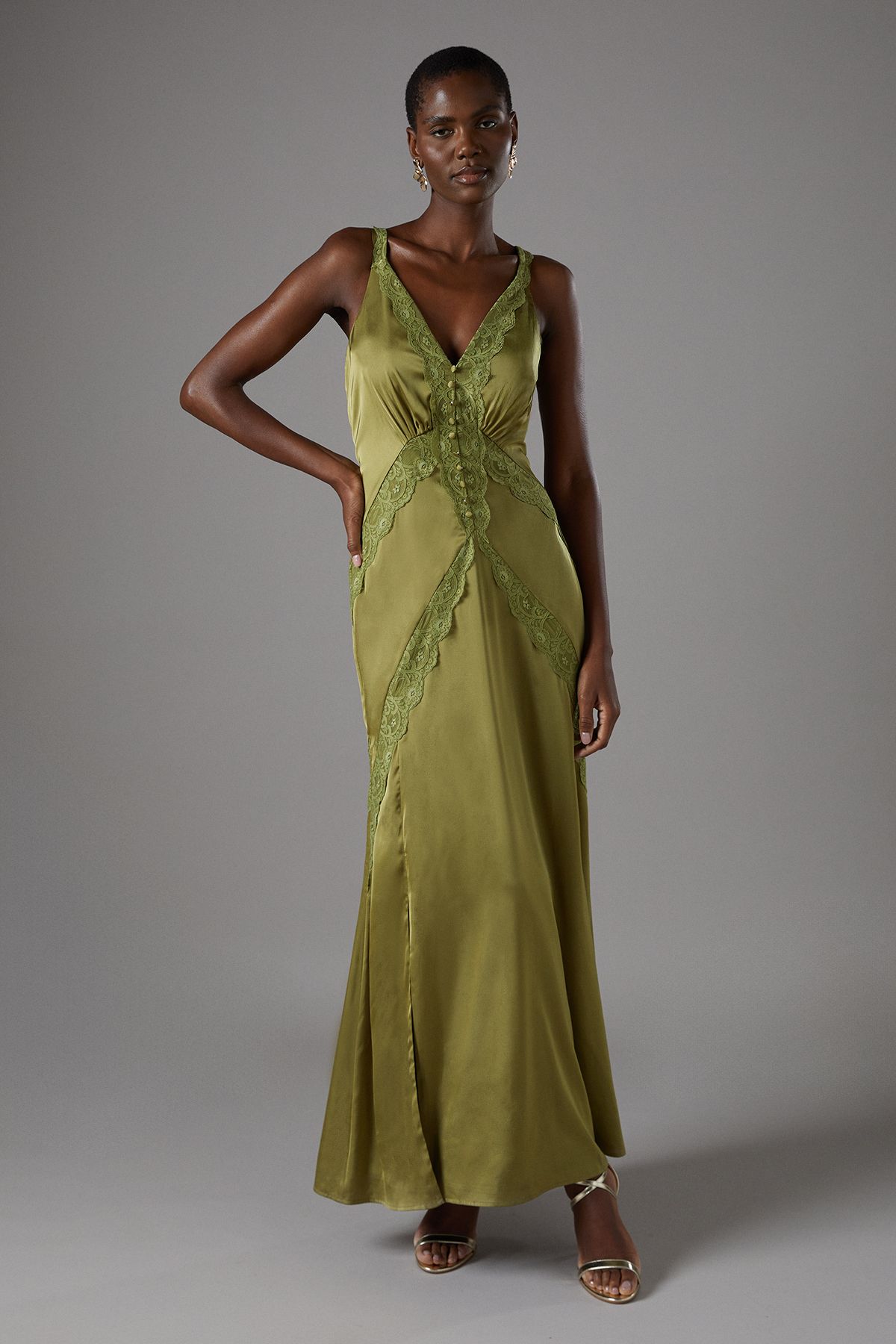 Coast Lace Trim Maxi Dress Olive image 1