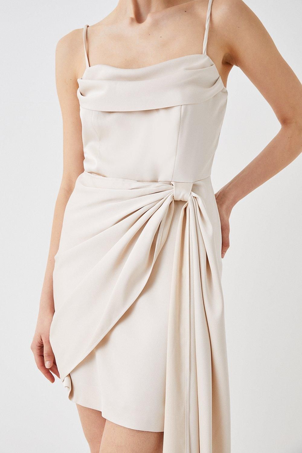 Coast Satin Corset Dress With Floor Length Drape Detail Champagne image 2